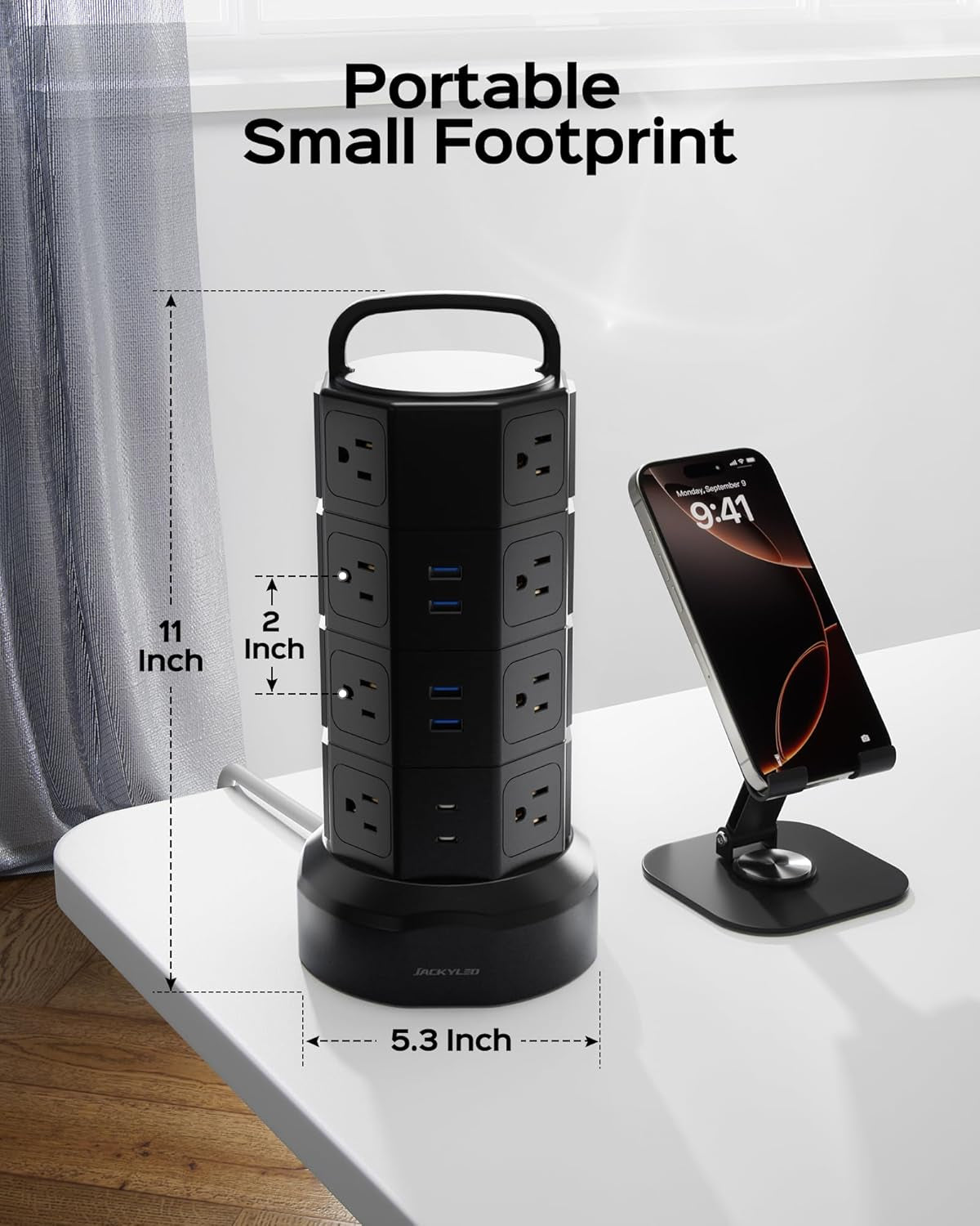 Power Strip Tower Surge Protector, 16 Outlets 6 USB (2 USB C) Charging Station, Extension Cord with Multiple Outlets, 1050J 1625W/13A Outlet Extender 6.5Ft Extension Cord for Home Office