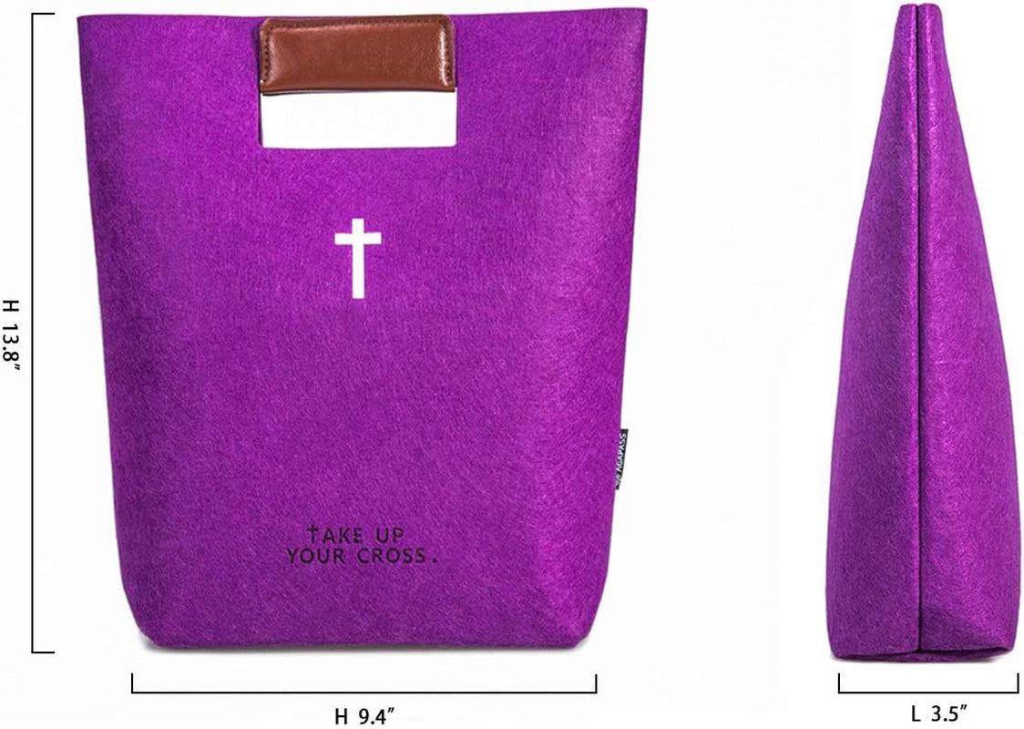 Yasirona Bible Bag, Bible Carrying Case, Felt Bible Tote, Church Bag, Hollowed Cross Design Bible Covers, Bible Bag for Women Men Bible Study Case, Christian Gift-With Strap Ring