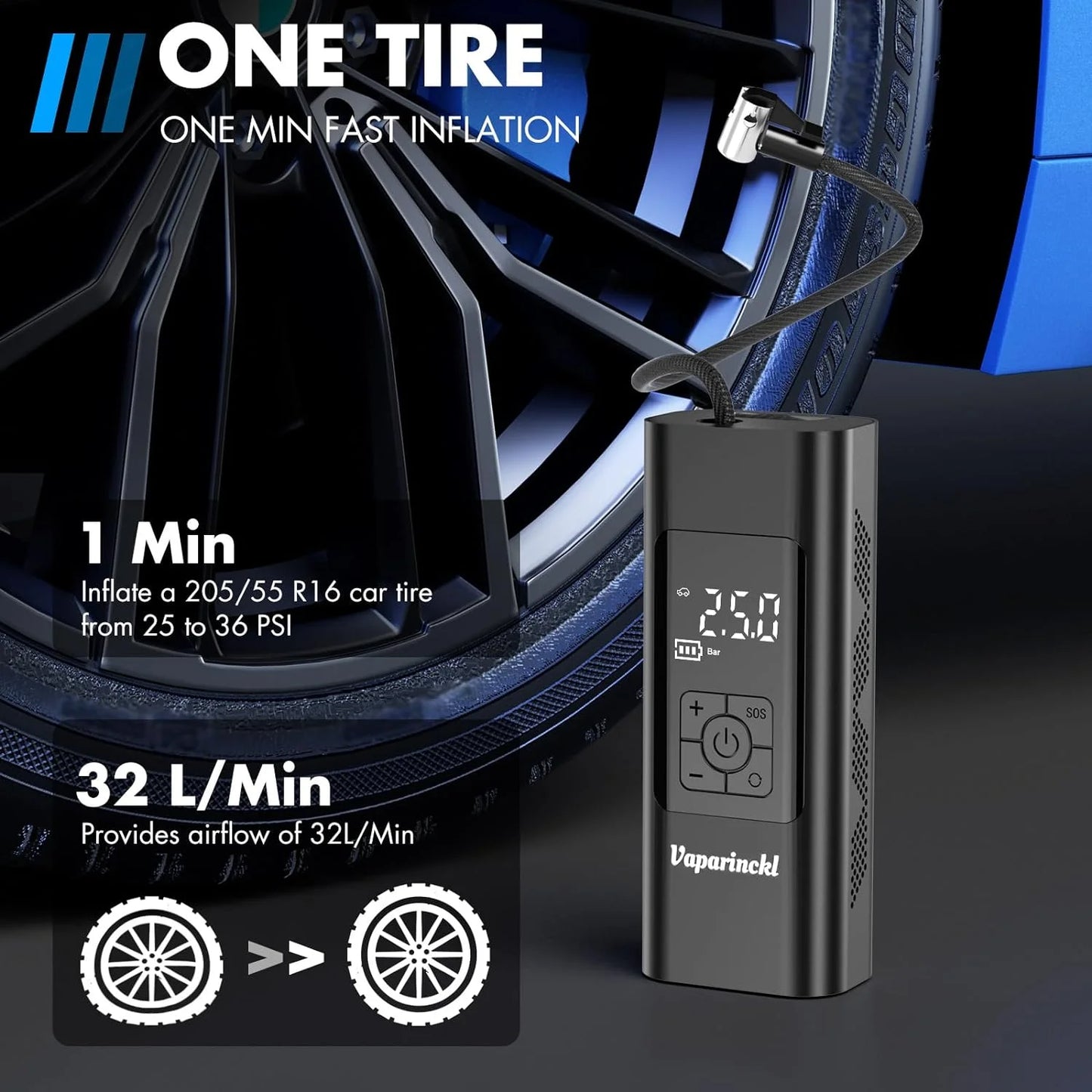 Tire Inflator Portable Air Compressor, 150Psi Cordless Air Pump for Car Tires, Digital Pressure Gauge, Automatic Shutoff