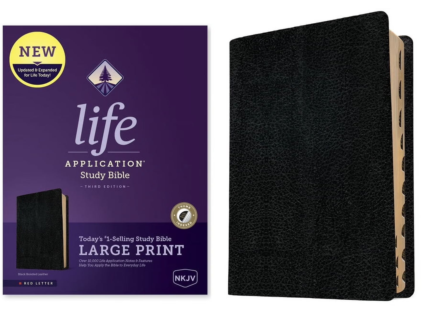 NKJV Life Application Study Bible, Third Edition, Large Print (Bonded Leather, Black, Indexed, Red Letter), (Hardcover)
