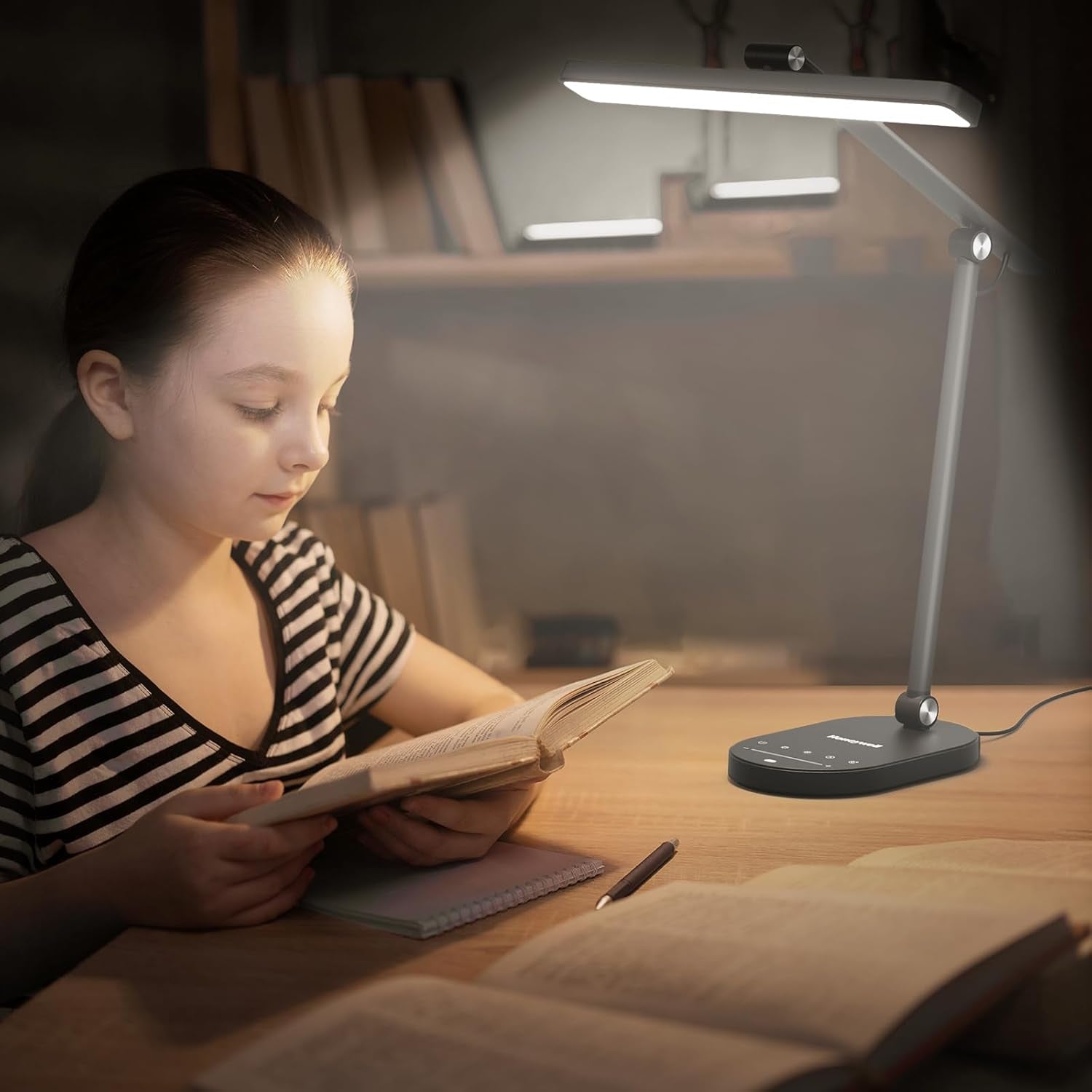 Desk Lamp for Home Office, H4 Sunturalux™ Eye-Caring LED Desk Light, 700LM Dimmable Desk Lamp with Timer, Adjustable Desk Reading Light, Touch Auto Dimming Table Lamp for Study, Bedroom