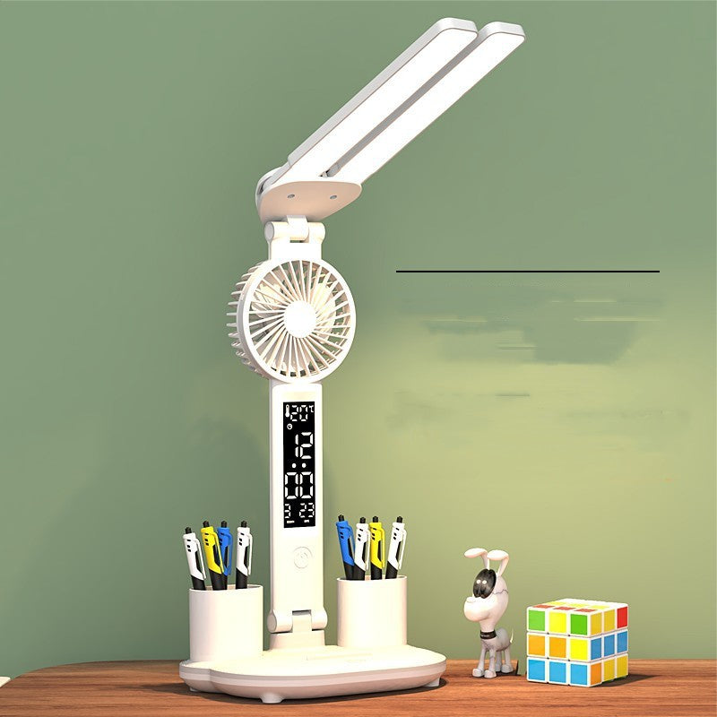 Foldable LED Table Light Eye Protection Multifunction Desk Lamp with Thermometer Calendar Fan Pen Holder Study Reading Fan Light