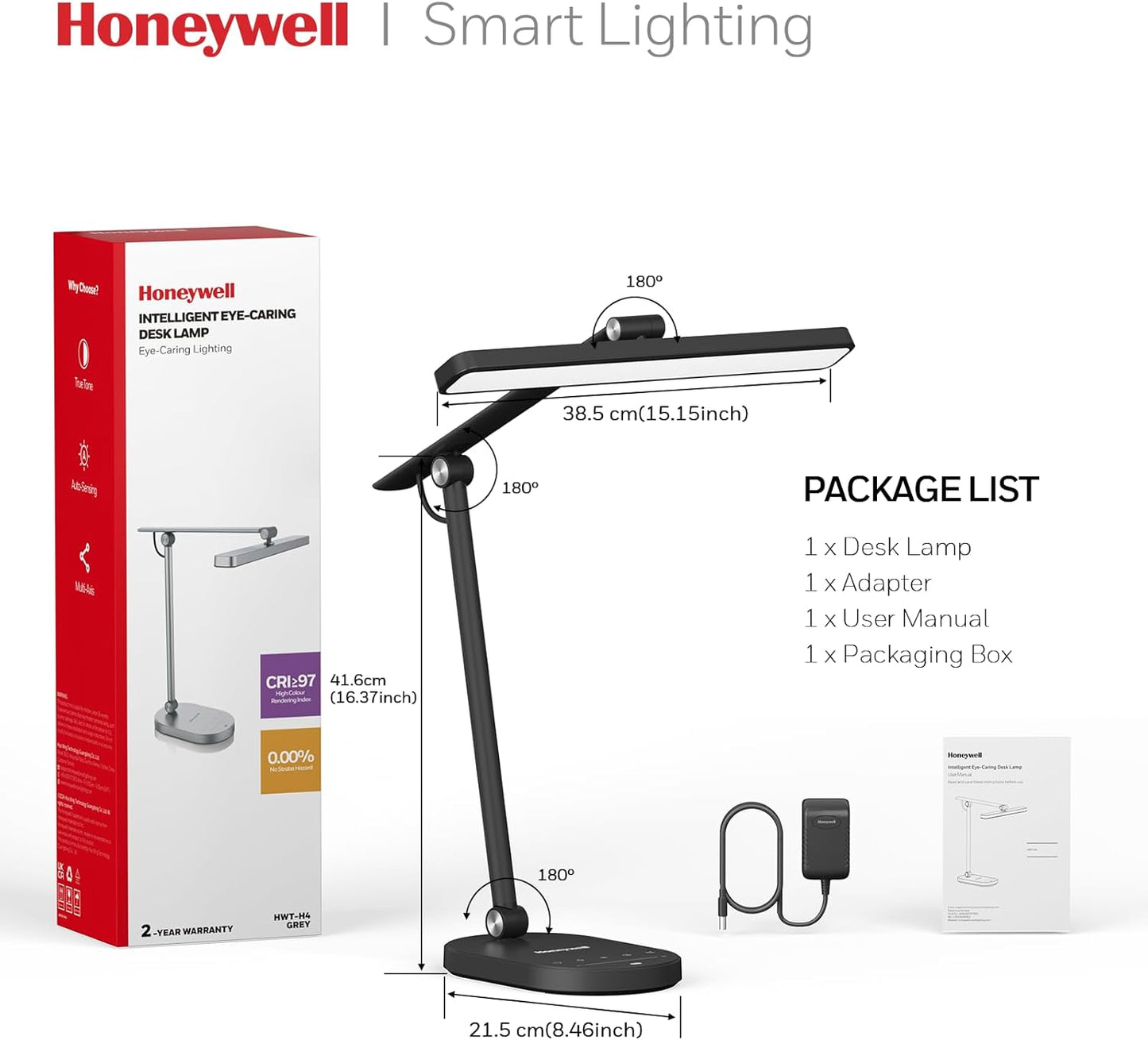 Desk Lamp for Home Office, H4 Sunturalux™ Eye-Caring LED Desk Light, 700LM Dimmable Desk Lamp with Timer, Adjustable Desk Reading Light, Touch Auto Dimming Table Lamp for Study, Bedroom