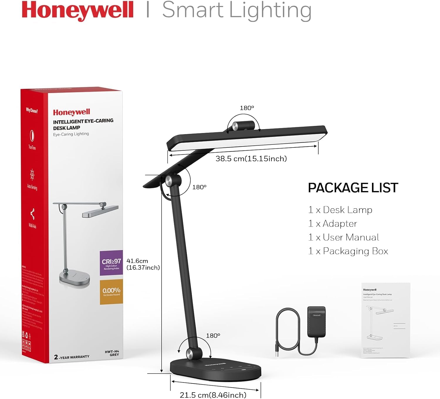 Desk Lamp for Home Office, H4 Sunturalux™ Eye-Caring LED Desk Light, 700LM Dimmable Desk Lamp with Timer, Adjustable Desk Reading Light, Touch Auto Dimming Table Lamp for Study, Bedroom