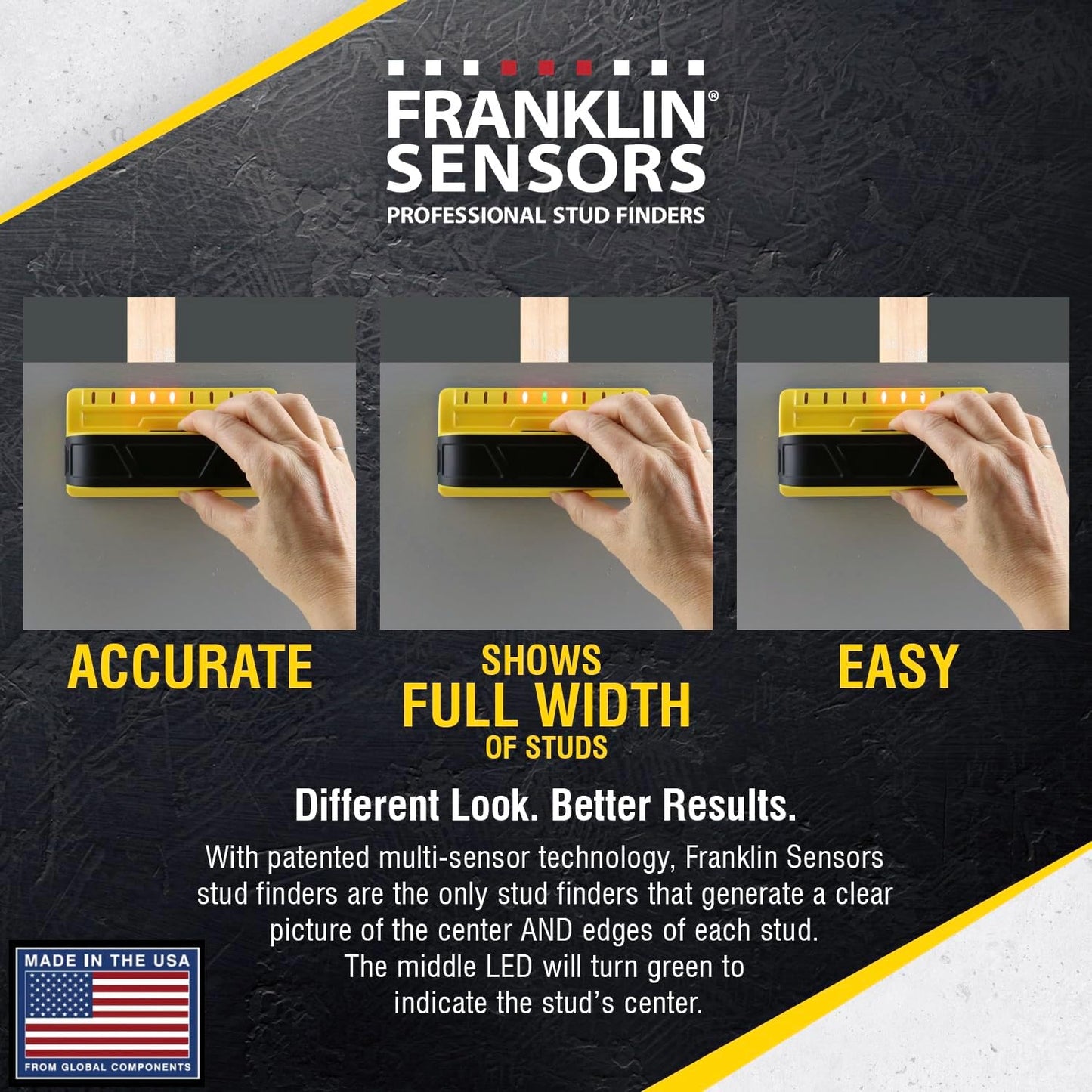 Prosensor M90 Stud Finder with 9-Sensors, Wood & Metal Stud Detector/Wall Scanner, Made in the USA