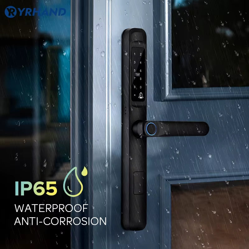 Tuya Wifi App Waterproof Smart Door Lock Aluminum Biometric Lock Fingerprint Door Handle Digital Keyless Lock for Glass Sliding