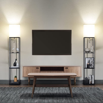Floor Lamp with Shelves, Modern Square Standing Lamp with 3 Color Temperature Bulb, Corner Display Bookshelf Lamp for Living Room and Bedroom(Black)