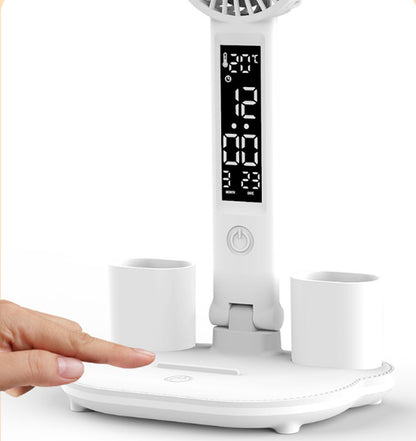 Foldable LED Table Light Eye Protection Multifunction Desk Lamp with Thermometer Calendar Fan Pen Holder Study Reading Fan Light
