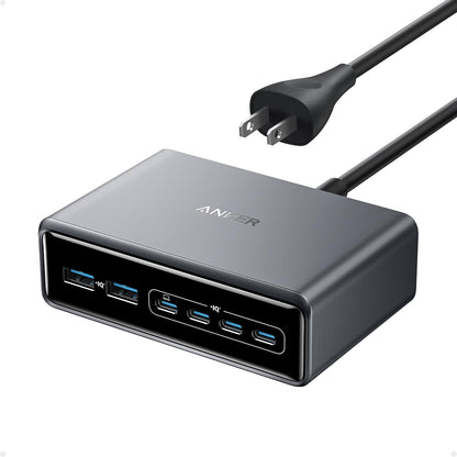 Prime Charging Station, 200W 6-Port Gan Desktop Charger, Fast Charging USB C Charger for Multiple Devices, Compatible with Iphone, Galaxy, Macbook, Dell and More
