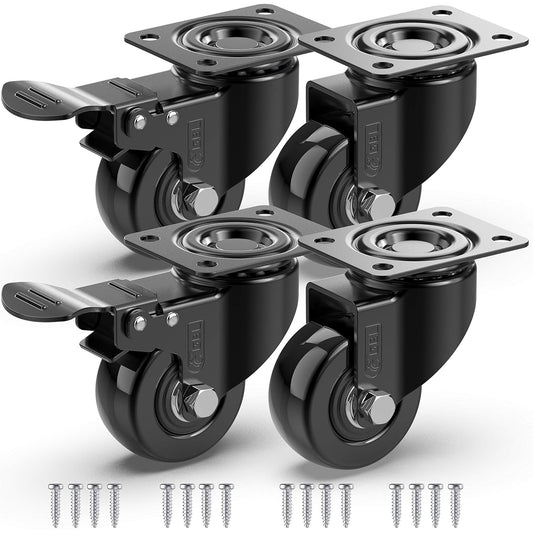 Heavy Duty Castor Wheels Set of 4 with Brakes + Screws - 50Mm - 200 Kg Load - No Floor Marks Caster Wheel for Moving Furniture - Rubbered Swivel Trolley Wheels for Trolley