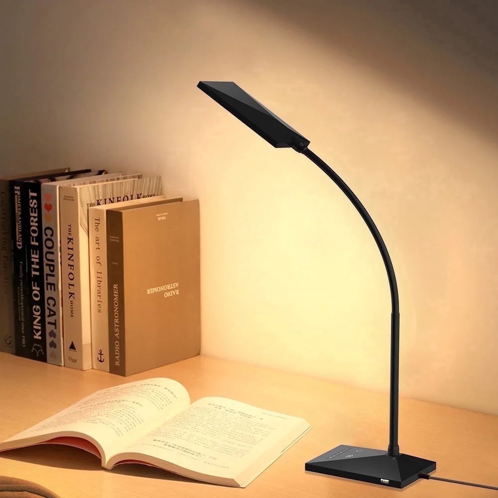 Dimmable LED Desk Lamp with USB Charge Port Touch Control Eye-Caring Adjustable Memory Function Table Lamp for Home Office Bedroom Nightstand-Black
