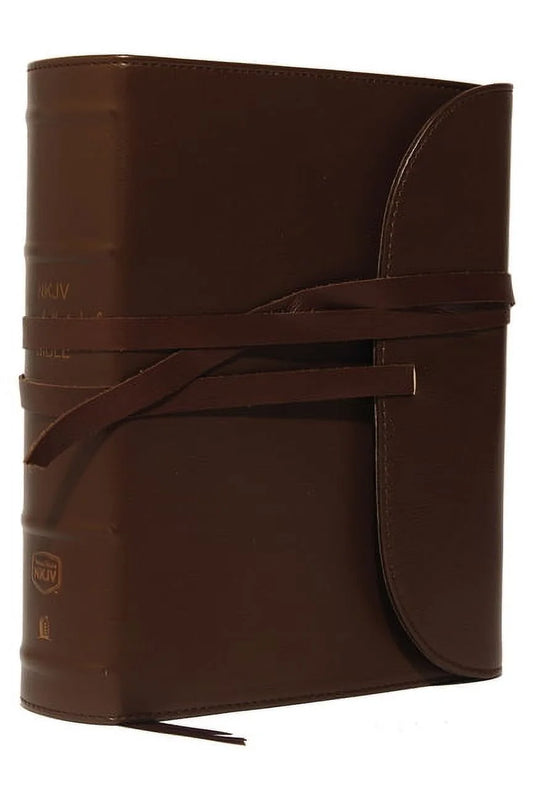 NKJV, Journal the Word Bible, Large Print, Premium Leather, Brown, Red Letter Edition: Reflect, Journal, or Create Art Next to Your Favorite Verses (Large Print)