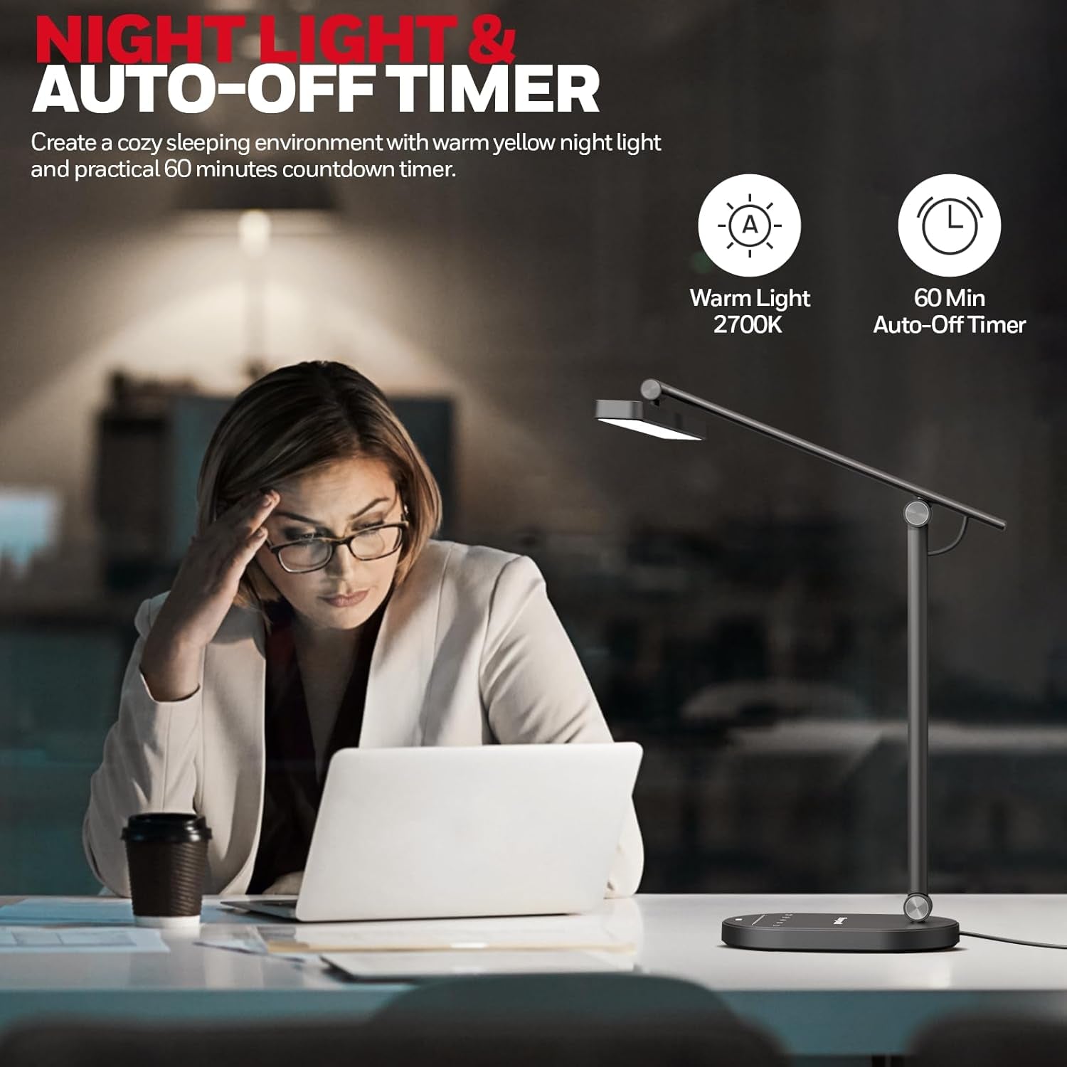 Desk Lamp for Home Office, H4 Sunturalux™ Eye-Caring LED Desk Light, 700LM Dimmable Desk Lamp with Timer, Adjustable Desk Reading Light, Touch Auto Dimming Table Lamp for Study, Bedroom