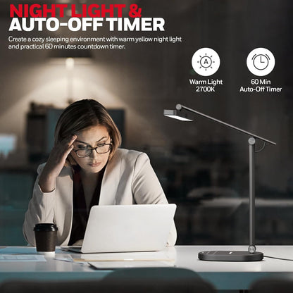 Desk Lamp for Home Office, H4 Sunturalux™ Eye-Caring LED Desk Light, 700LM Dimmable Desk Lamp with Timer, Adjustable Desk Reading Light, Touch Auto Dimming Table Lamp for Study, Bedroom
