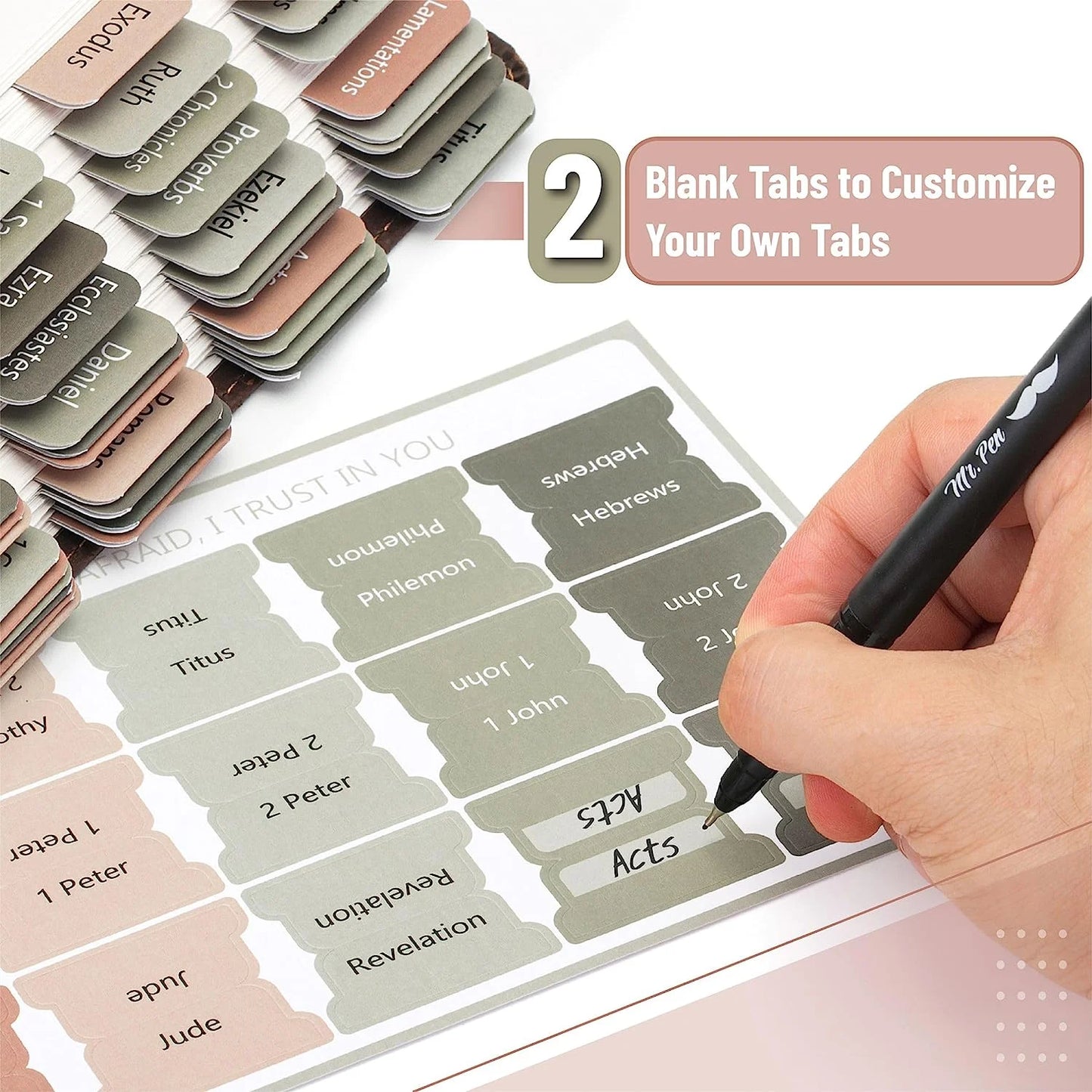 - Bible Tabs, 75 Tabs, Green Terracotta, Vintage, Laminated Bible Tabs for Women and Men