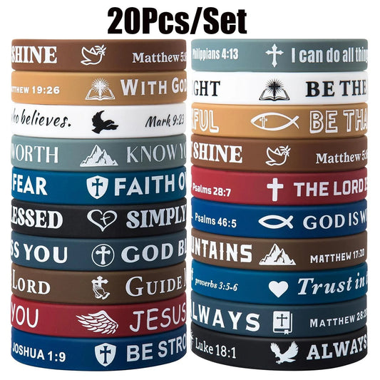 Bible Verse Bracelets – 20 Pcs Silicone Bracelets Bulk Jesus Bracelets – Cute Christian Bracelet Colored Wristbands – Comfortable and Lightweight – Perfect Religious Gifts for Men, Women