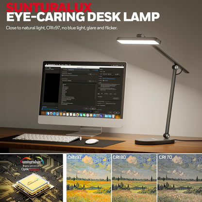 Desk Lamp for Home Office, H4 Sunturalux™ Eye-Caring LED Desk Light, 700LM Dimmable Desk Lamp with Timer, Adjustable Desk Reading Light, Touch Auto Dimming Table Lamp for Study, Bedroom