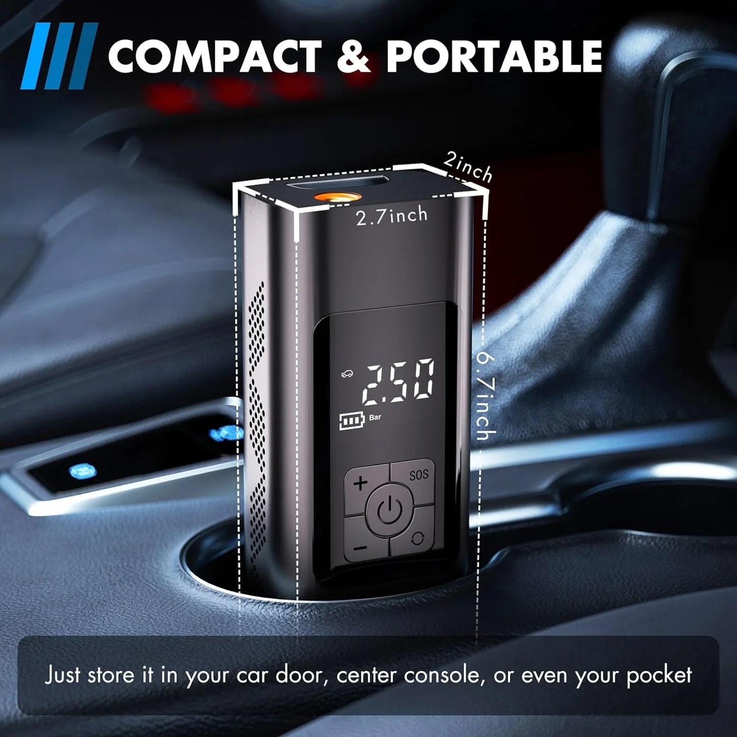 Tire Inflator Portable Air Compressor, 150Psi Cordless Air Pump for Car Tires, Digital Pressure Gauge, Automatic Shutoff