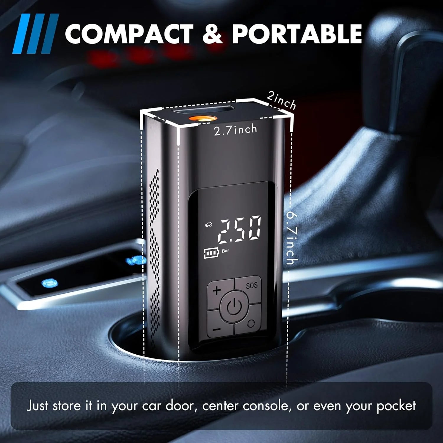 Tire Inflator Portable Air Compressor, 150Psi Cordless Air Pump for Car Tires, Digital Pressure Gauge, Automatic Shutoff