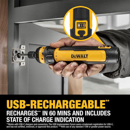 Cordless Screwdriver, 4V USB Rechargeable Electric Screwdriver with 12 Pcs Screwdriver Bit Set, LED Light, FLEXDRIVE Control, Compact, Ergonomic (DWHT66719)