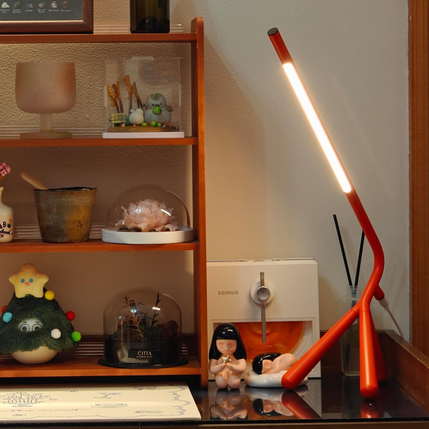 LED Creative Desk Lamp with USB Tybe-C Stepless Dimmable Eye Caring Desk Light for Home Office Bedroom Bedside College Dorm, Reading Lamp,Decorative Gift Table Lamp Red Orange