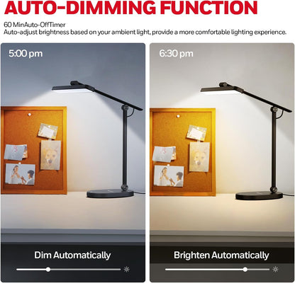 Desk Lamp for Home Office, H4 Sunturalux™ Eye-Caring LED Desk Light, 700LM Dimmable Desk Lamp with Timer, Adjustable Desk Reading Light, Touch Auto Dimming Table Lamp for Study, Bedroom