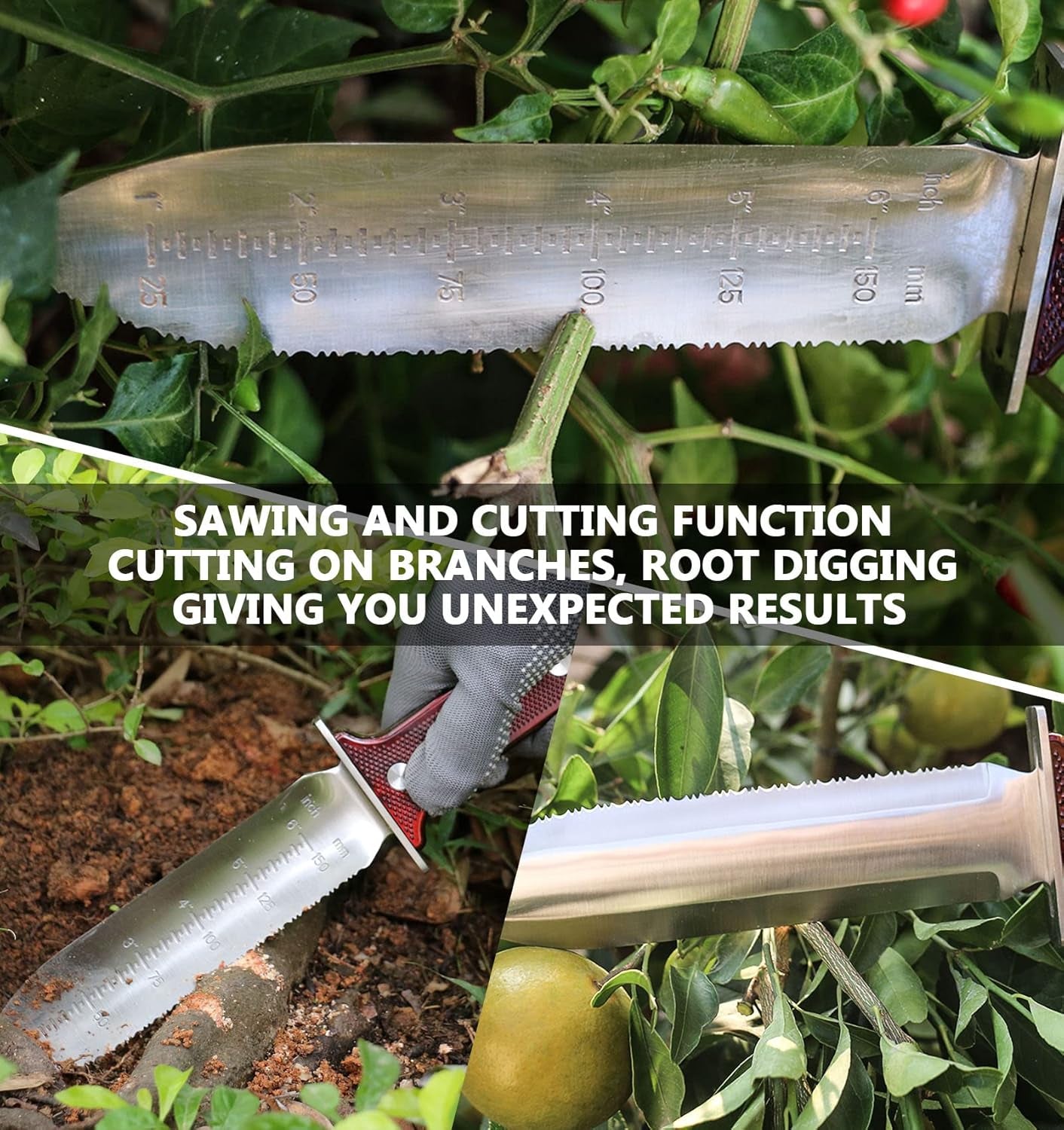 Gardening Hori Hori Garden Knife - Gardening Knife,Soil Kniver, Serrated Side Weeding,Digging,Garden Knives with Sheath,Full Tang Hori Hori