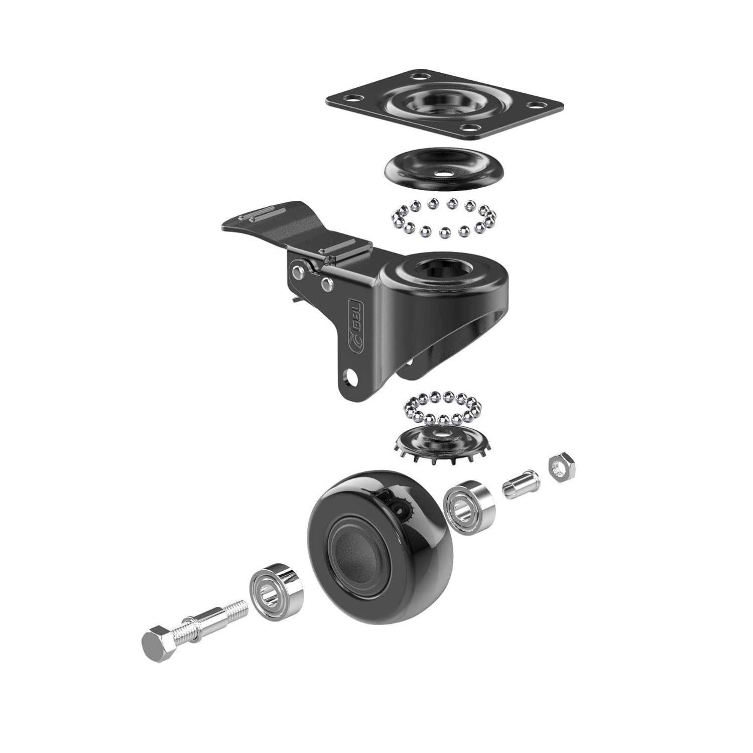 Heavy Duty Castor Wheels Set of 4 with Brakes + Screws - 50Mm - 200 Kg Load - No Floor Marks Caster Wheel for Moving Furniture - Rubbered Swivel Trolley Wheels for Trolley