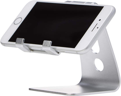 Adjustable Aluminum Phone Stand for Cell Phones, Iphone and Android, Desktop Phone Holder with Adjustable Angle, Hands-Free Viewing, 3.15 X 2.87 X 3.74 Inch, Silver