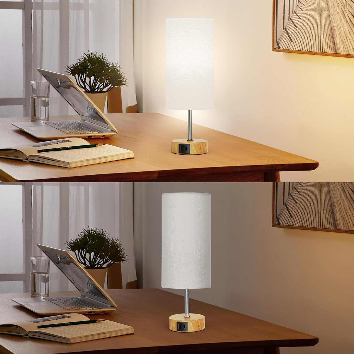 12.8" Touch Control Table Lamp, 3-Way Dimmable Small Bedside Nightstand Lamp with 2 USB Ports, Modern Table Lamp with 5000K Daylight LED Bulb for Living Room (2 Pack)
