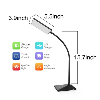 Dimmable LED Desk Lamp with USB Charge Port Touch Control Eye-Caring Adjustable Memory Function Table Lamp for Home Office Bedroom Nightstand-Black