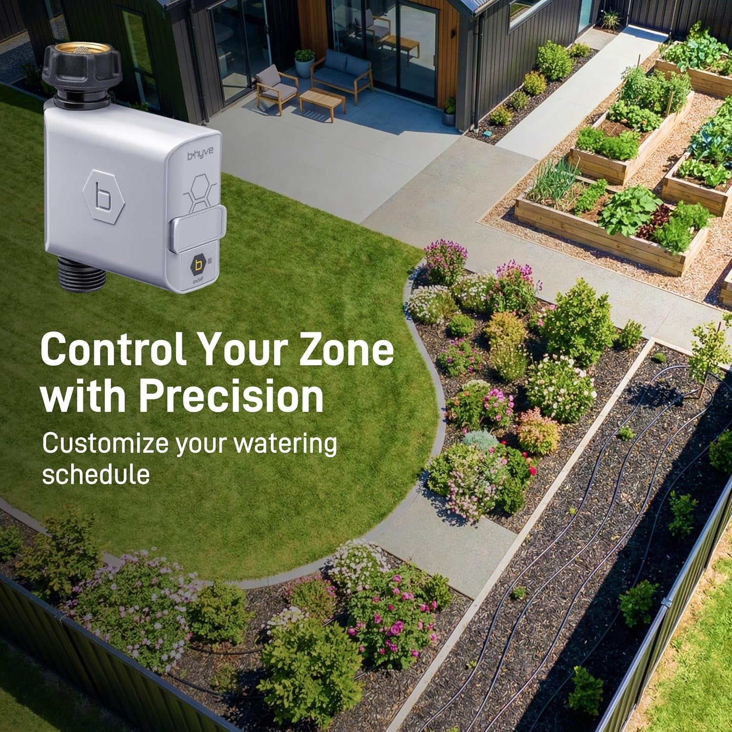 B-Hyve Smart Hose Watering Timer with Wi-Fi Hub - One Outlet Timer for Lawn & Garden - App Controlled Wi-Fi System - Adjustable Watering Schedule - 21004