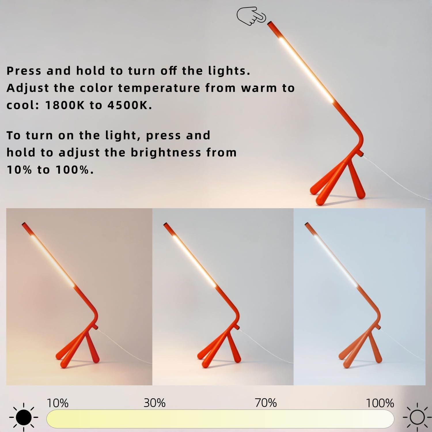 LED Creative Desk Lamp with USB Tybe-C Stepless Dimmable Eye Caring Desk Light for Home Office Bedroom Bedside College Dorm, Reading Lamp,Decorative Gift Table Lamp Red Orange
