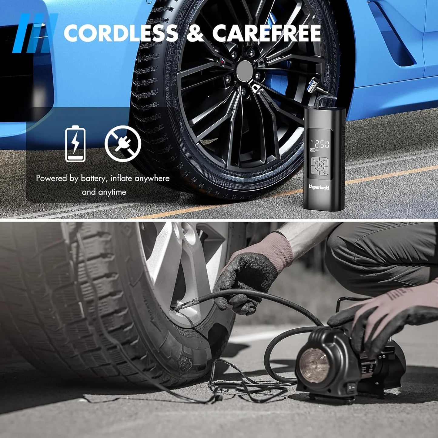 Tire Inflator Portable Air Compressor, 150Psi Cordless Air Pump for Car Tires, Digital Pressure Gauge, Automatic Shutoff