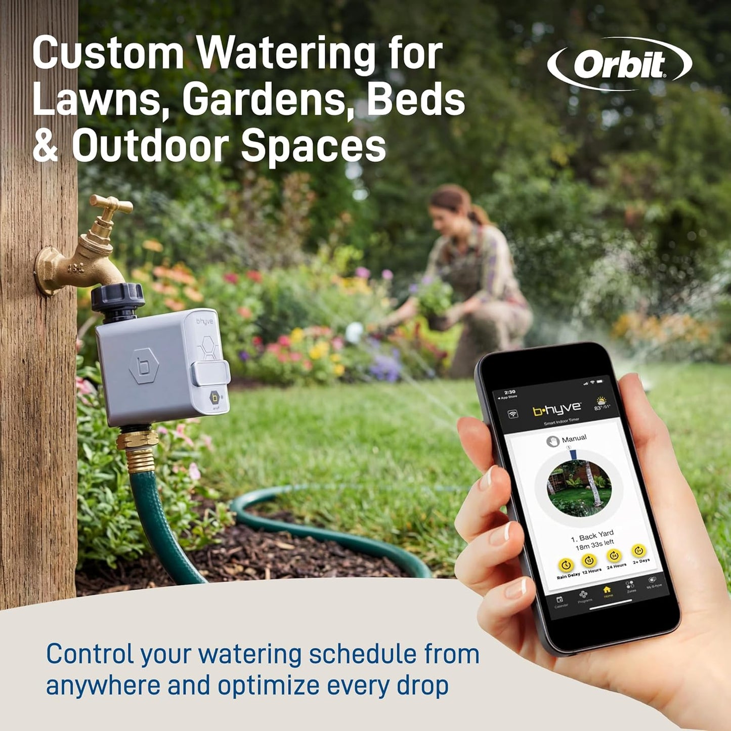 B-Hyve Smart Hose Watering Timer with Wi-Fi Hub - One Outlet Timer for Lawn & Garden - App Controlled Wi-Fi System - Adjustable Watering Schedule - 21004