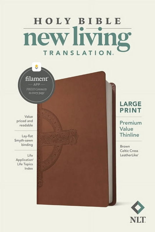 NLT Large Print Premium Value Thinline Bible, Filament Enabled (Leatherlike, Brown Celtic Cross), (Hardcover)