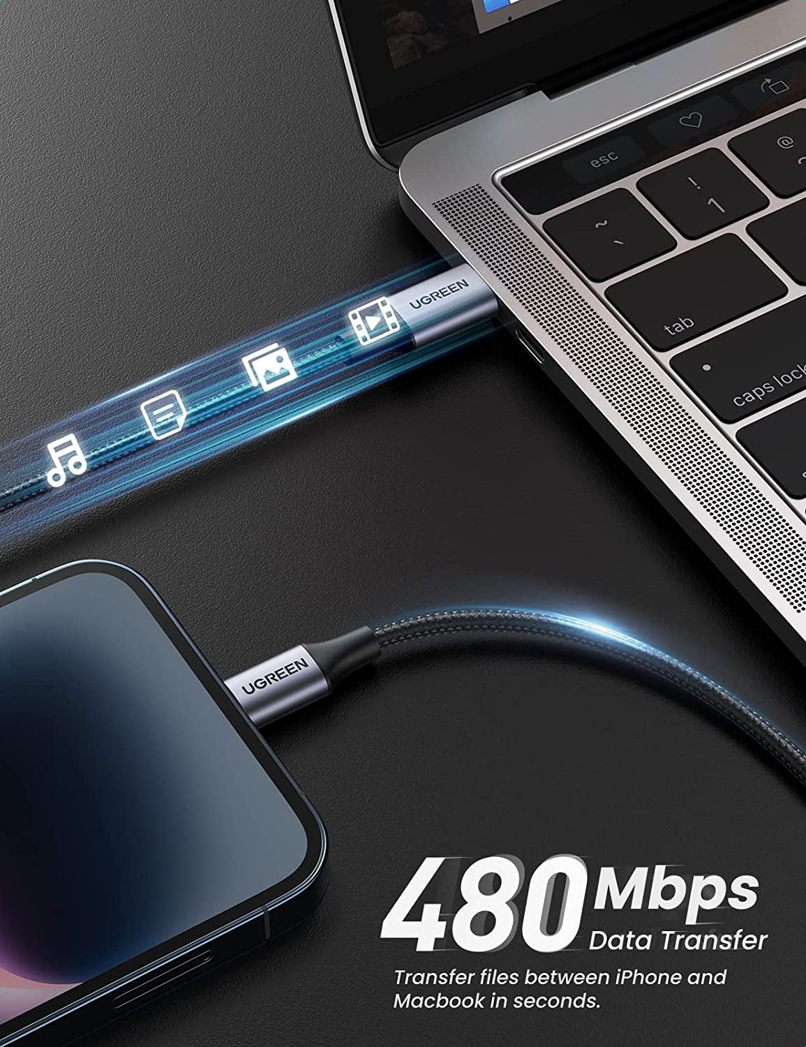 UGREEN USB C to Lightning Cable 6FT - Mfi Certification Lightning Cable Compatible with Iphone 14/14 Pro/14 Pro Max, Iphone 13/12/11/X/XR/XS/8 Series, Ipad 9, Airpods Pro, and More