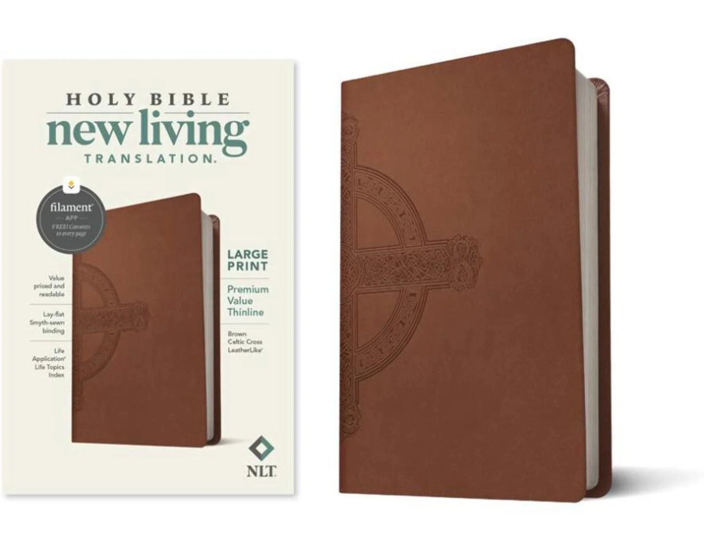 NLT Large Print Premium Value Thinline Bible, Filament Enabled (Leatherlike, Brown Celtic Cross), (Hardcover)