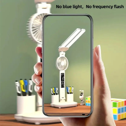 Foldable LED Table Light Eye Protection Multifunction Desk Lamp with Thermometer Calendar Fan Pen Holder Study Reading Fan Light