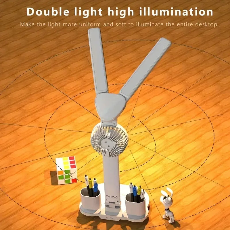 Foldable LED Table Light Eye Protection Multifunction Desk Lamp with Thermometer Calendar Fan Pen Holder Study Reading Fan Light