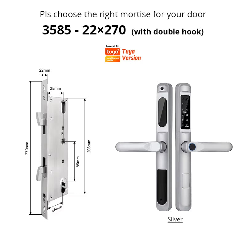 Tuya Wifi App Waterproof Smart Door Lock Aluminum Biometric Lock Fingerprint Door Handle Digital Keyless Lock for Glass Sliding
