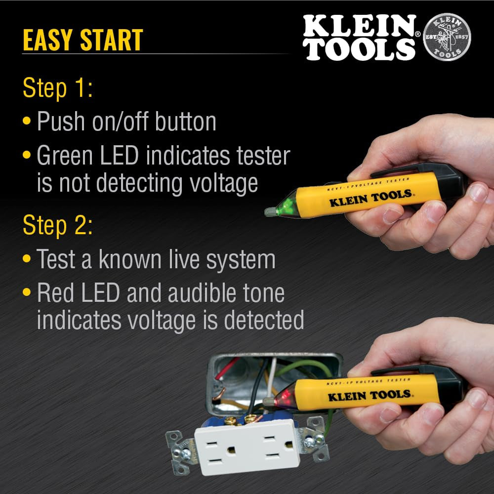 NCVT1P Voltage Tester, Non-Contact Low Voltage Tester Pen, 50V to 1000V AC, Audible and Flashing LED Alarms, Pocket Clip