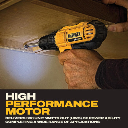20V Max Cordless Drill Driver Set, 2 Speed, High Performance Motor, Includes 2 XR 1.3Ah Li-Ion Batteries, Charger and Contractor Bag (DCD771C2)