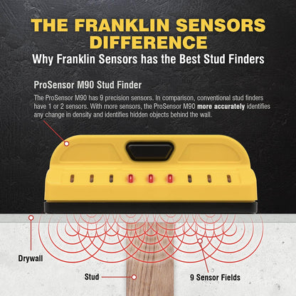 Prosensor M90 Stud Finder with 9-Sensors, Wood & Metal Stud Detector/Wall Scanner, Made in the USA