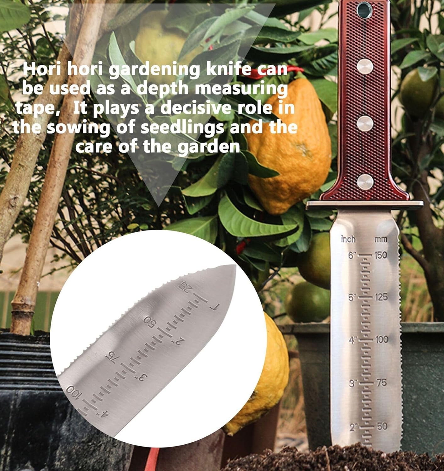 Gardening Hori Hori Garden Knife - Gardening Knife,Soil Kniver, Serrated Side Weeding,Digging,Garden Knives with Sheath,Full Tang Hori Hori