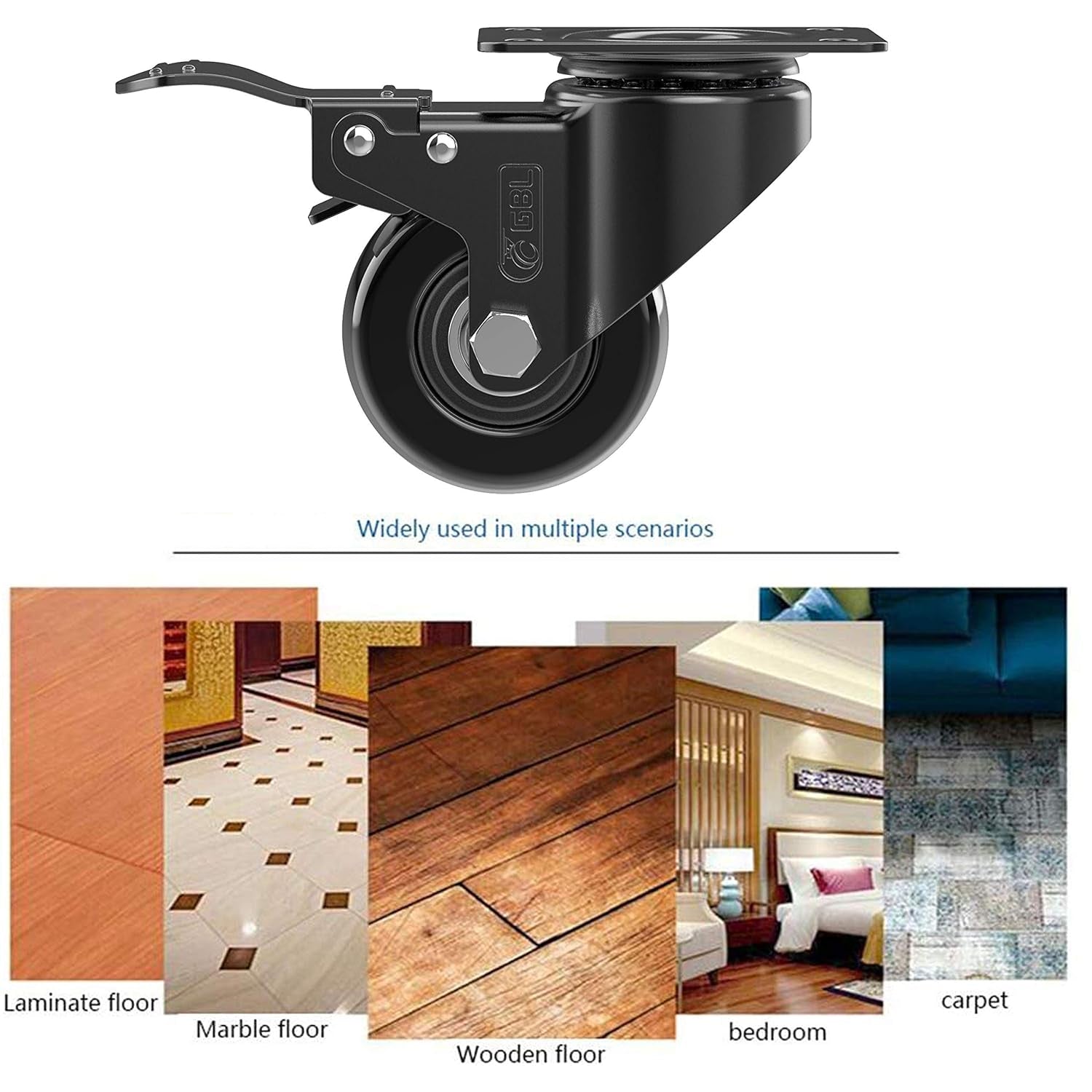Heavy Duty Castor Wheels Set of 4 with Brakes + Screws - 50Mm - 200 Kg Load - No Floor Marks Caster Wheel for Moving Furniture - Rubbered Swivel Trolley Wheels for Trolley