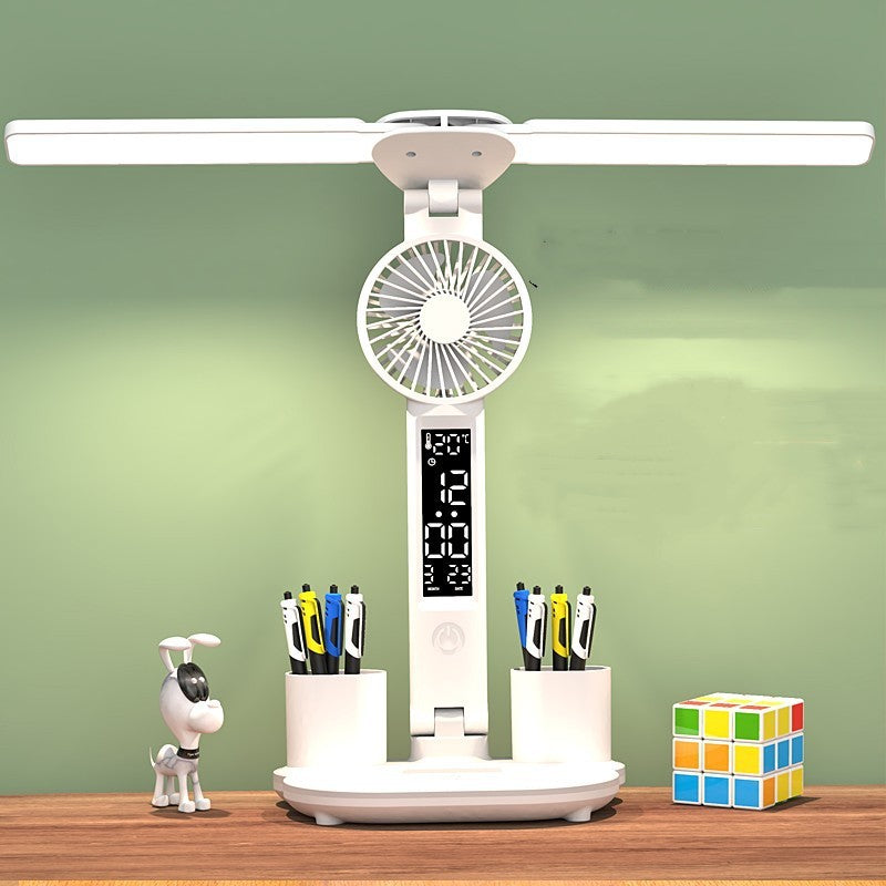 Foldable LED Table Light Eye Protection Multifunction Desk Lamp with Thermometer Calendar Fan Pen Holder Study Reading Fan Light