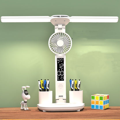 Foldable LED Table Light Eye Protection Multifunction Desk Lamp with Thermometer Calendar Fan Pen Holder Study Reading Fan Light
