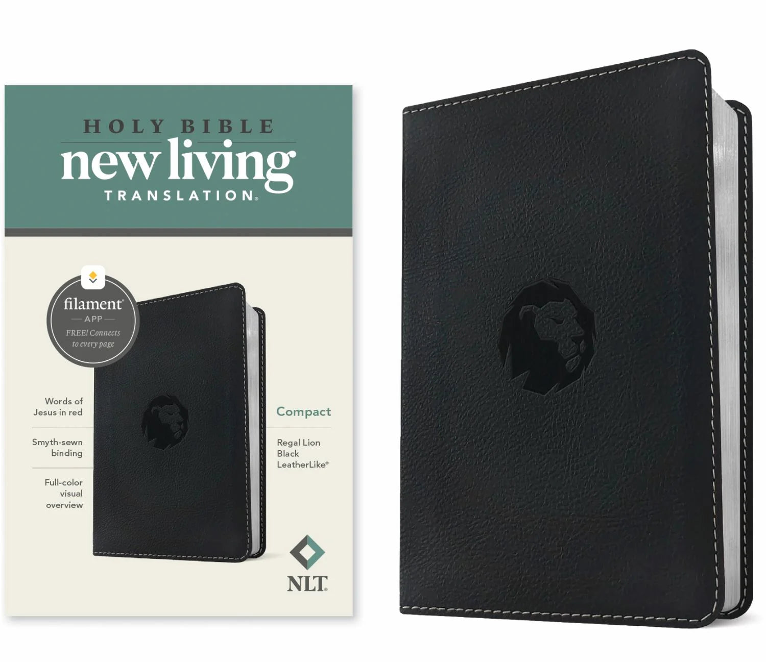 NLT Compact Bible, Filament Enabled (Leatherlike, Regal Lion Black, Red Letter) (Hardcover)
