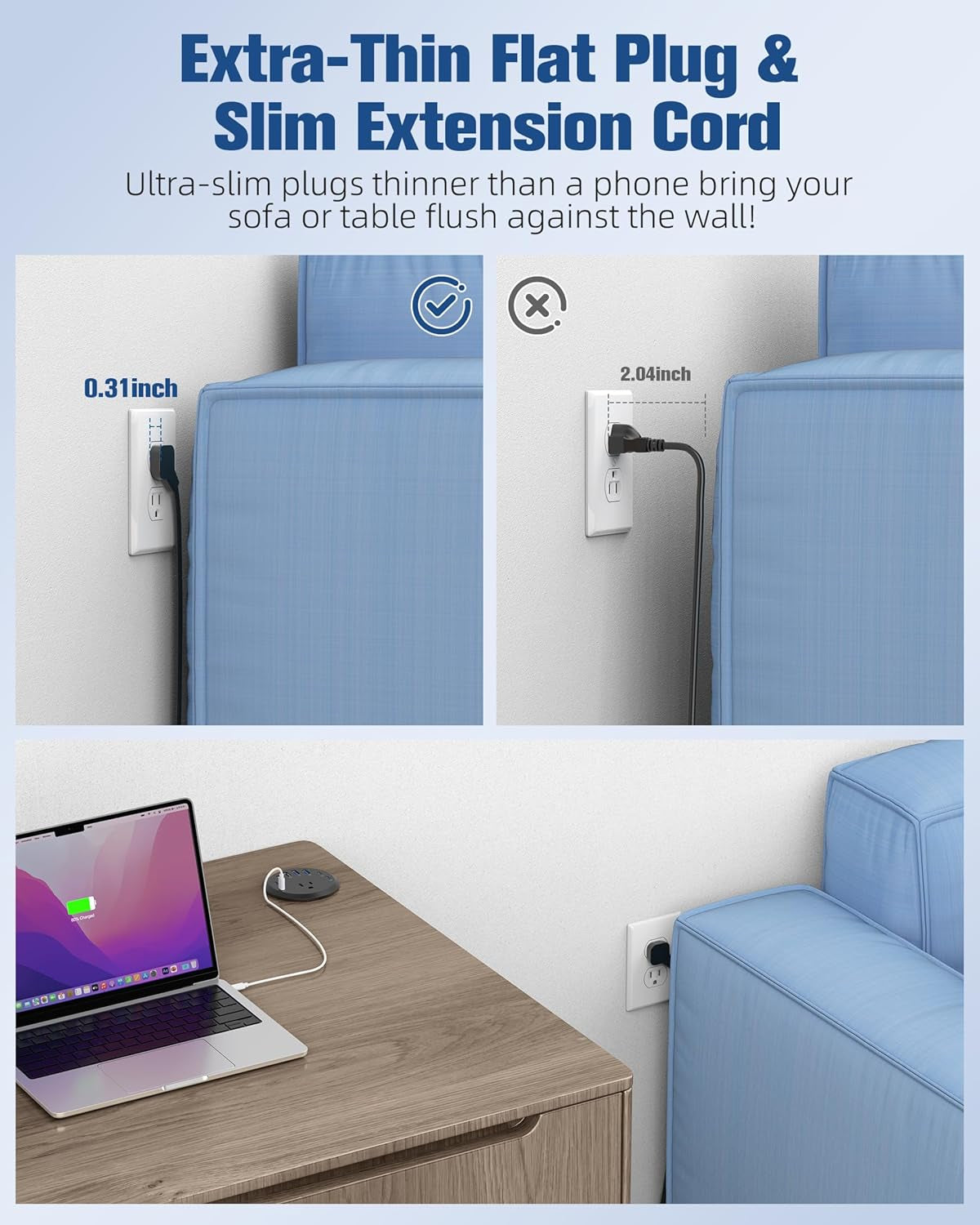 65W USB-C Hidden Desktop Power Grommet: 1 AC Outlet,8 USB Charging Ports,3'' Hole Flush Mount Pop-Up Power for Conference Tables & Nightstands (Black, 6 FT - 2PCS)
